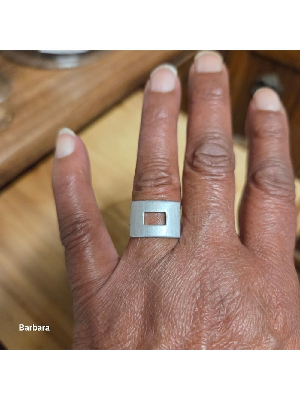 Open Rectangle Brushed Silver-tone Ring, Size 7.75